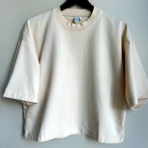 & Other Stories Oversized Thick Cropped T-Shirt Cream Cotton Size Small